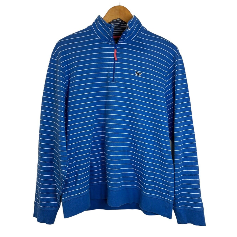 Vineyard Vines Sweater Men's M Blue Pin Stripe Quarter Zip Pullover Long‎ Sleeve
